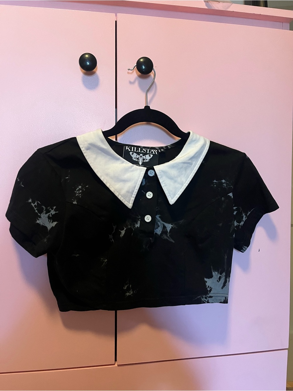 Killstar Black Crop top with white collar
